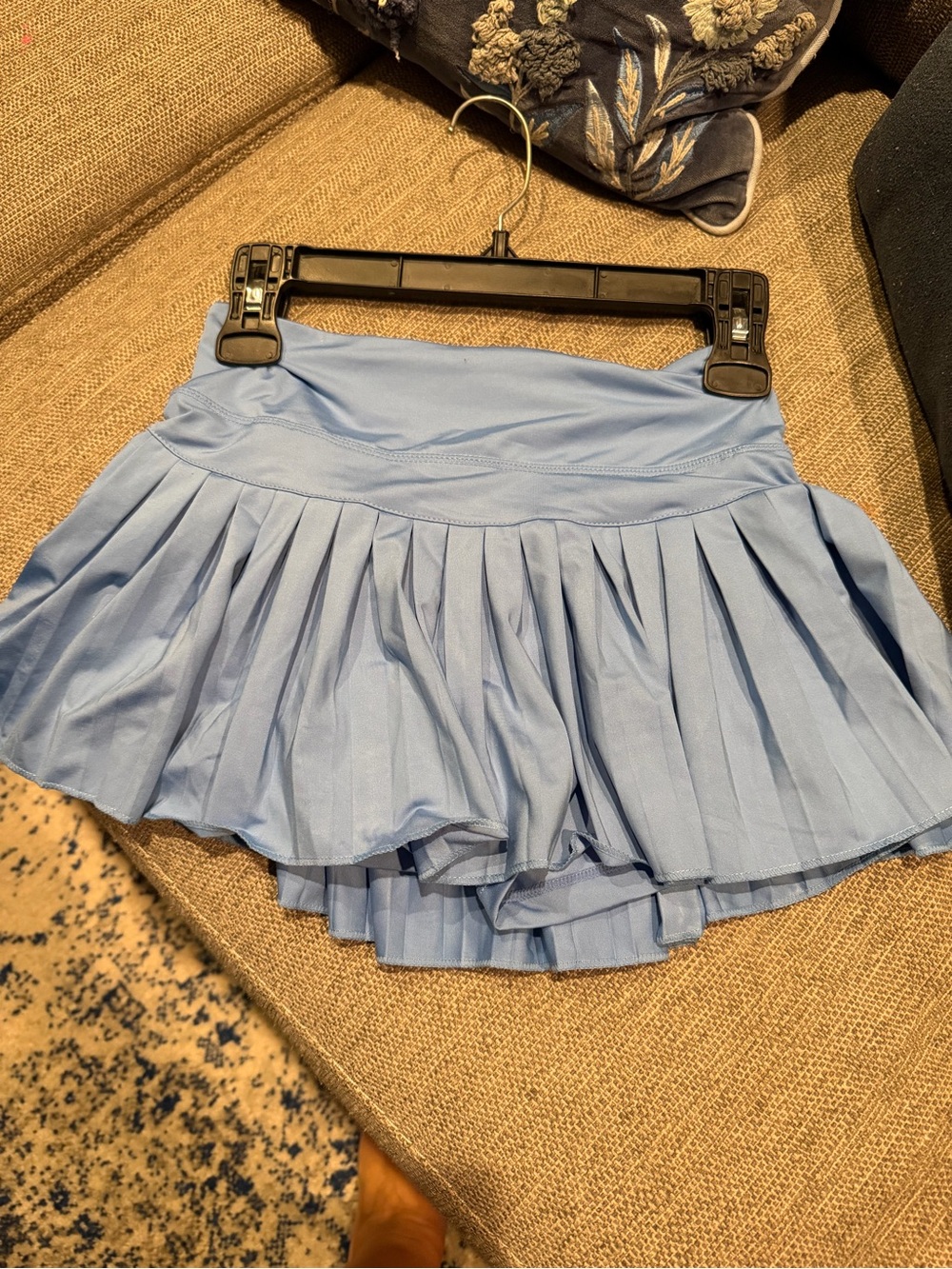 Light Blue Pleated Circle Skater Skirt with High Waist